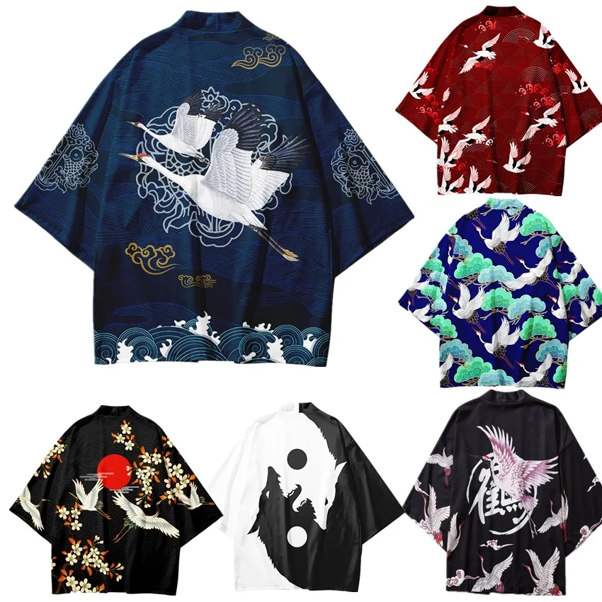 Xianhe Kimono Cloak 3D Digital Printing Cardigan, Taoist Robe, Kimono Feather Woven Adult and Children's Bathrobe