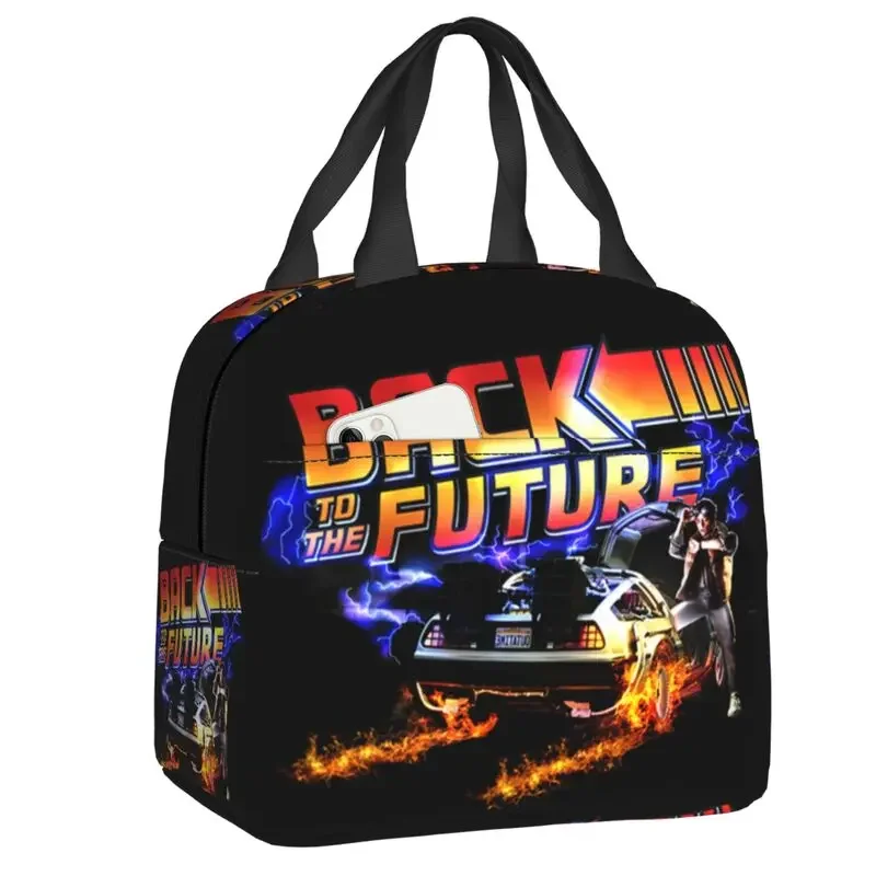 Back To The Future 1980s Film Insulated Lunch Bag Waterproof Marty Mcfly Time Machine Cooler Thermal Bento Box Kids School