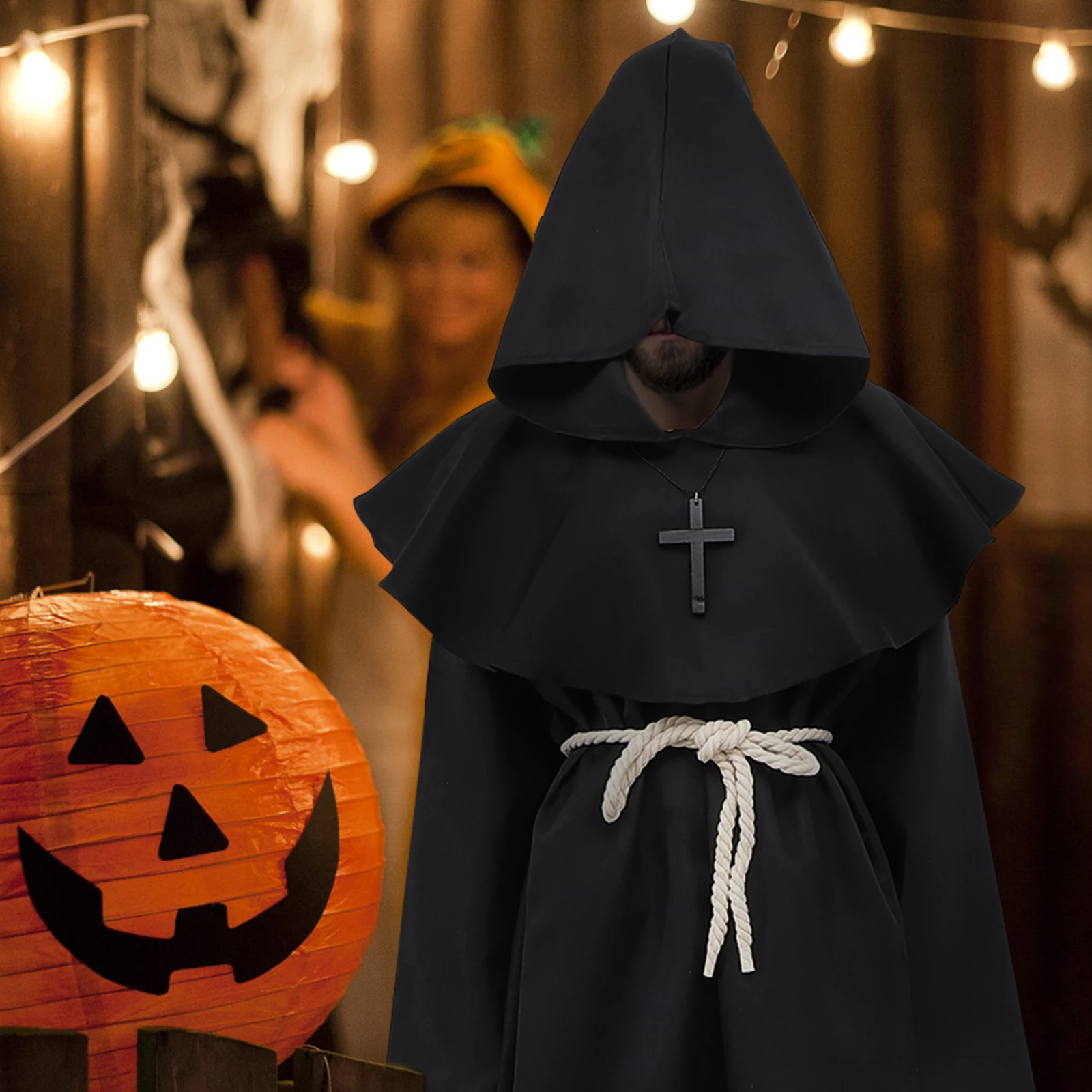 

Renaissance Cloak Medieval Robe Durable Monk Polyester Hooded Cape For Men Halloween Party Accessories Garment