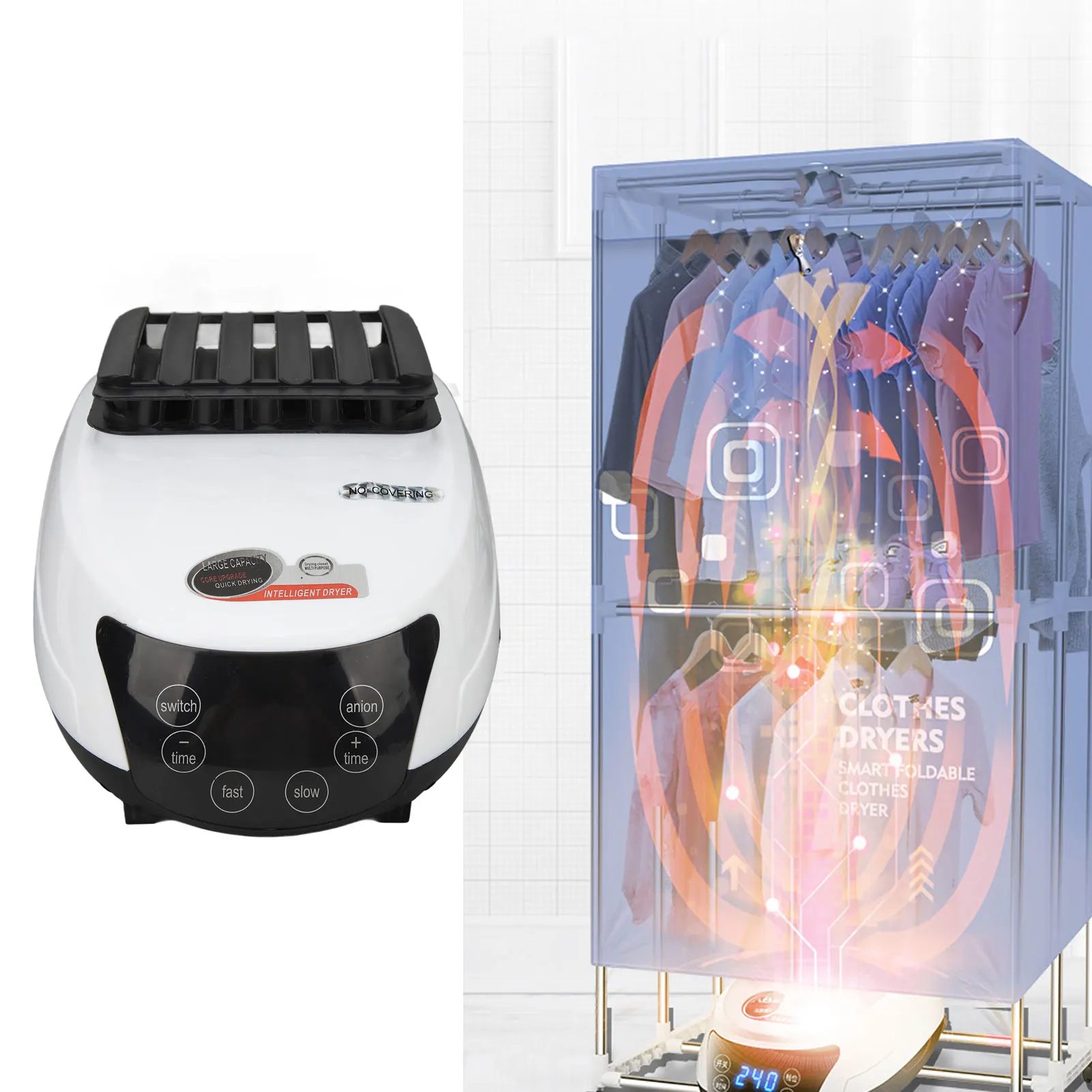 Secadora de ropa de 1500W, secadora de ropa eléctrica con seis botones, color blanco, funcionamiento silencioso, con Control remoto para el hogar