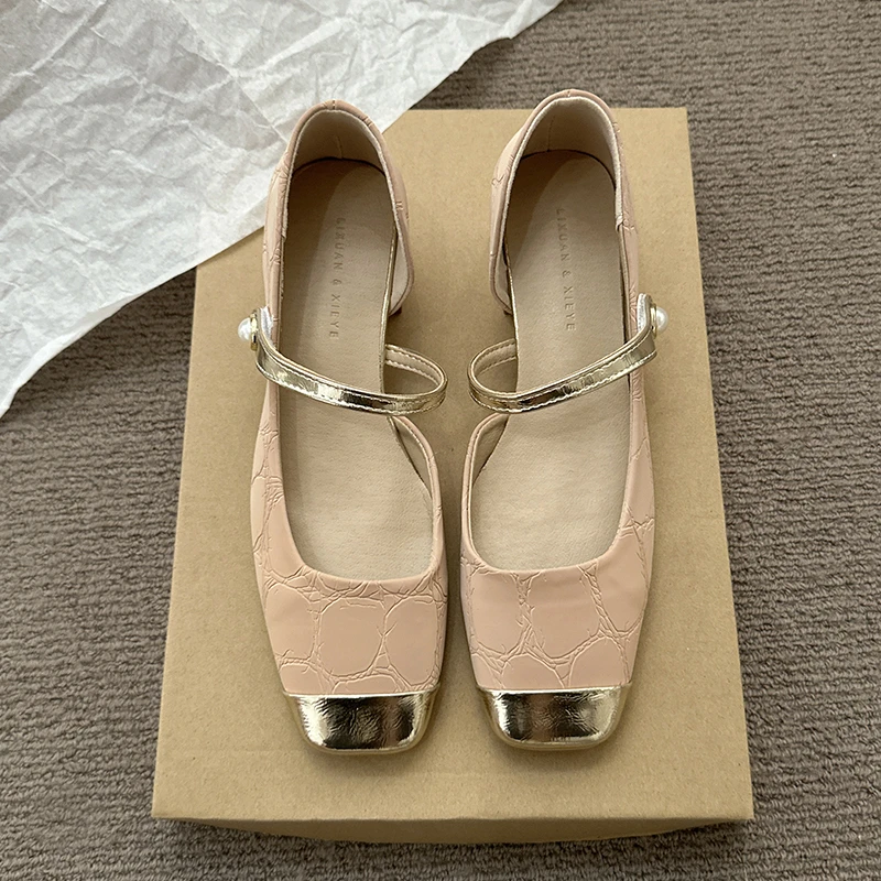 2026 New French-Style Color-Changing Niche SquareToe Mid-Heel MaryJane Women's ShoesChunky HeelSingle-Strap High Heels for Women