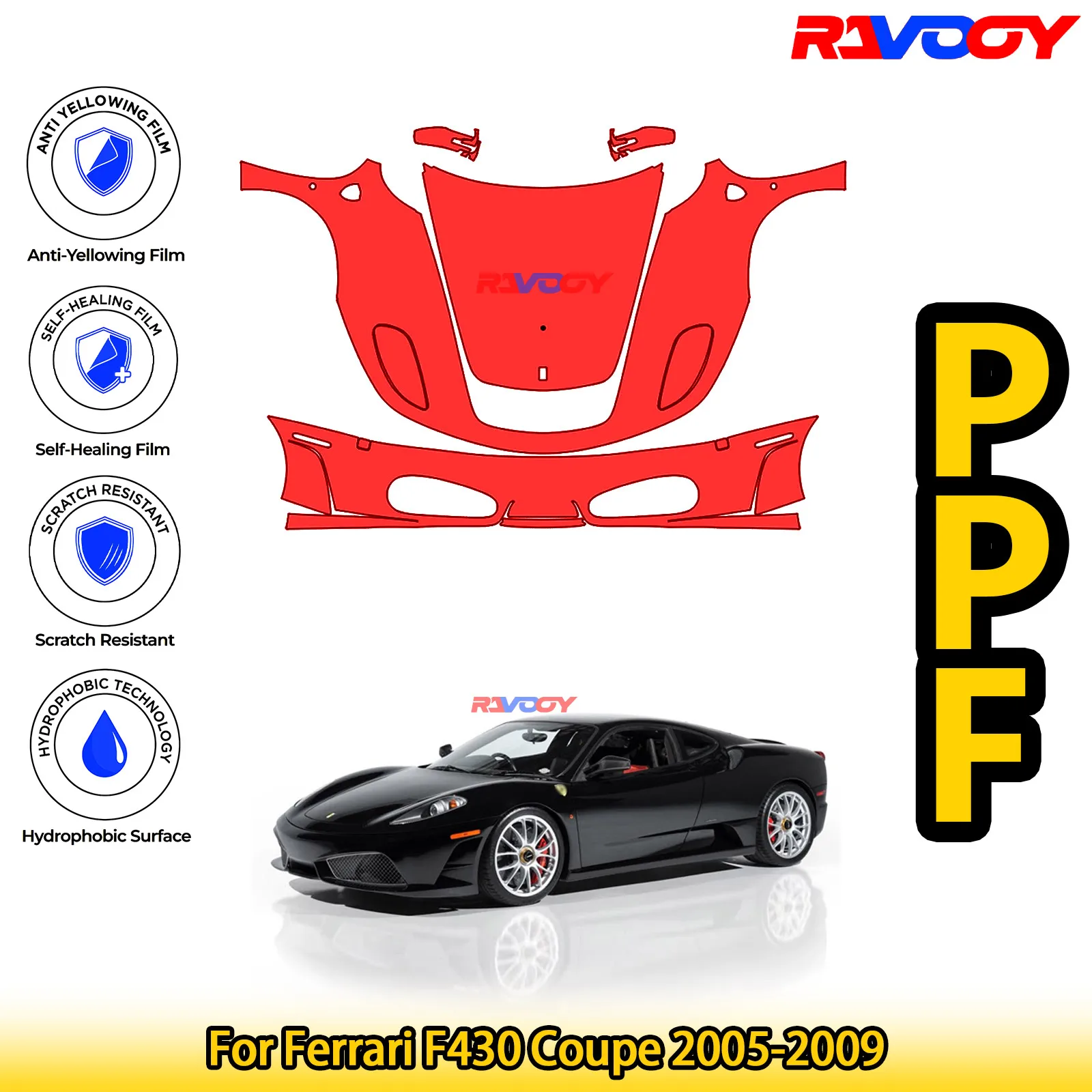 

For Ferrari F430 Coupe 2005-2009 Glossy Matte Black Precut front PPF Kit Paint Protection Film
