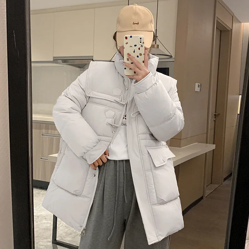 ロングダウン綿入りジャケット女性パーカー 2025 新韓国冬暖かい綿コートルーズオーバーウェアファッションアウターレディーストップス