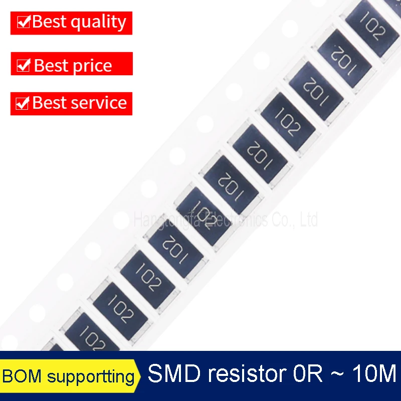 Resistencia SMD de 50 piezas, 2512, 1%, 0R ~ 10M, 1W, 0, 1, 10, 100, 150, 220 ohm, 1K, 330 K, 10K, 2,2 K, 0R, 1R, 10R, 100R, 150R, 220R, 330R, 470R,