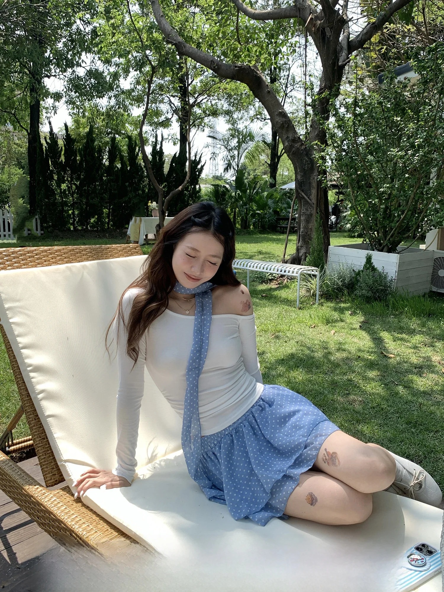 

Slim Fit T-Shirt And Double Layer Polka Dot Skirt Two Piece Set Pure Desire Shoulder Long Sleeve Women's Fashion Summer Outfit