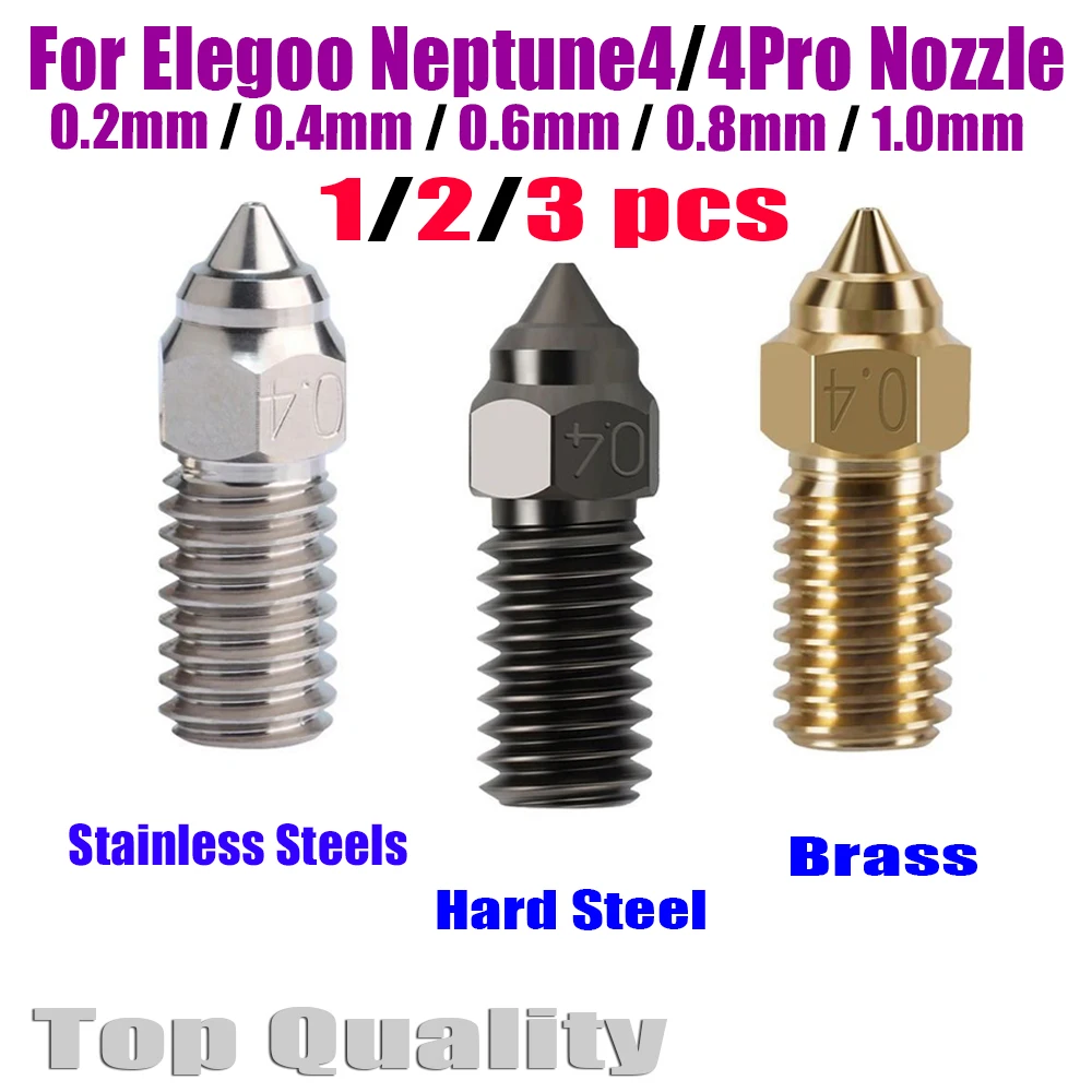 CHT Nozzle For ELEGOO Neptune 4 3D Printer Parts Nozzles for Elegoo Neptune 4pro Hardened Stainless Steel Brass 0.4mm 1/2/3PCS