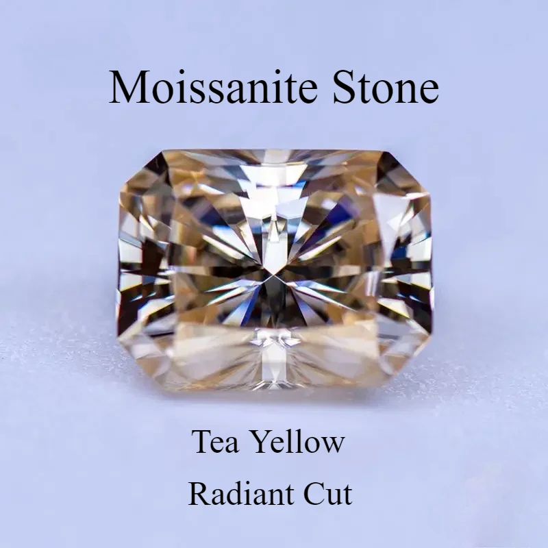 

Moissanite Stone Natural Color Tea Yellow Radiant Cut Lab Grown Diamond For DIY Jewelry Rings Earrings Making With GRA Report