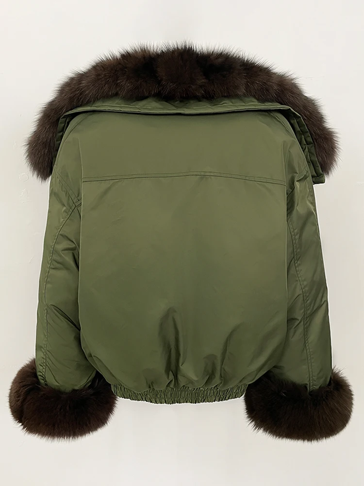New Parker Coat Winter Clothes Women Big Natural Fox Fur Down Coat Fashion Warm Short Real Fur Cuffs Puffer Jacket Female