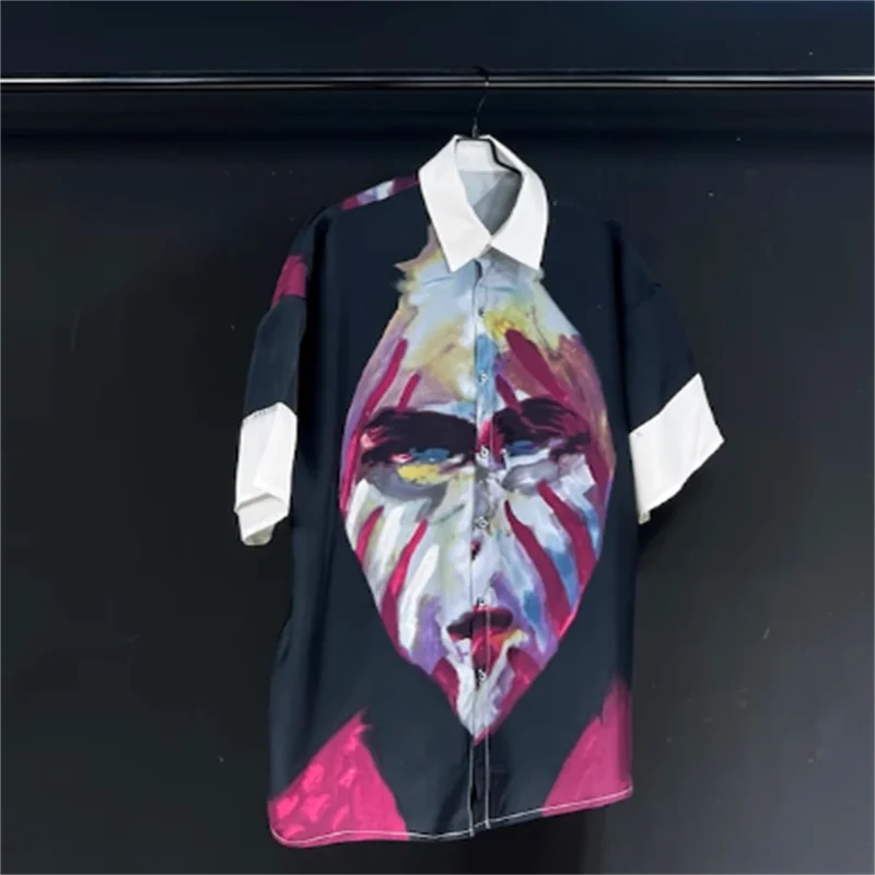 【 Custom 】2024 Abstract painter face geometric portrait short-sleeved shirt summer sense new design sense style shirt tide