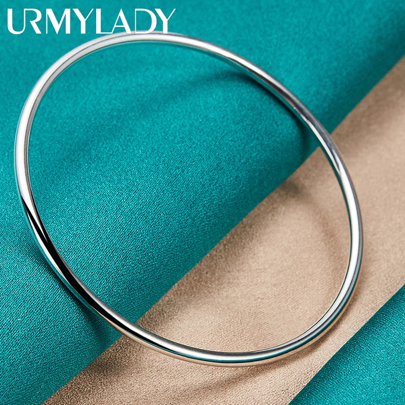 Urmylady-女性用の滑らかな円形のチャームブレスレット,925スターリングシルバー,直径3mm,7.0cm,ウェディングジュエリー,ファッションブレスレット