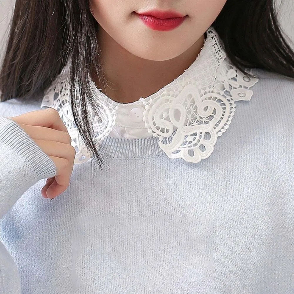 Fashion White Lace Fake Collar Black Elegant Shawl Detachable Front Tie Vintage Iris Blouse Shoulders Fake Collar Girls