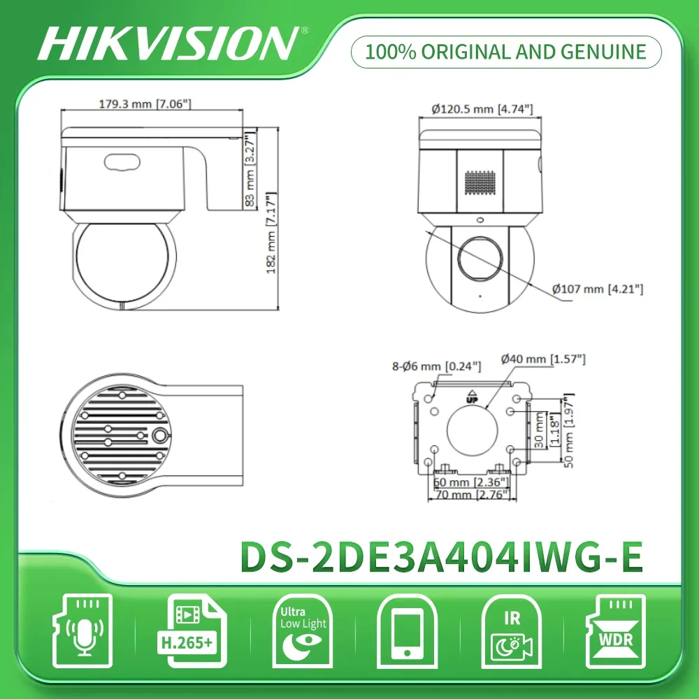 Hikvision DS-2DE3A404IWG-E كاميرا شبكة مراقبة صغيرة PT قبة 4MP 4x زووم بصري الأشعة تحت الحمراء كشف المركبات البشرية Darkfighter ميكروفون مدمج #5