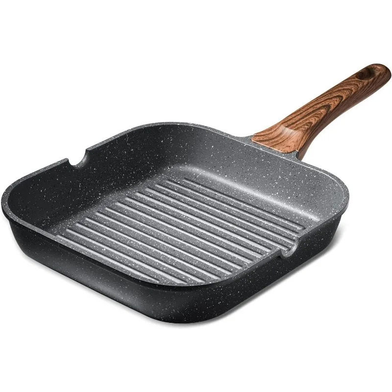 

Versatile Griddle with Pour Spouts, Square Big Cooking Surface, Durable Skillet Indoor & Outdoor Grilling 9.5 Inch