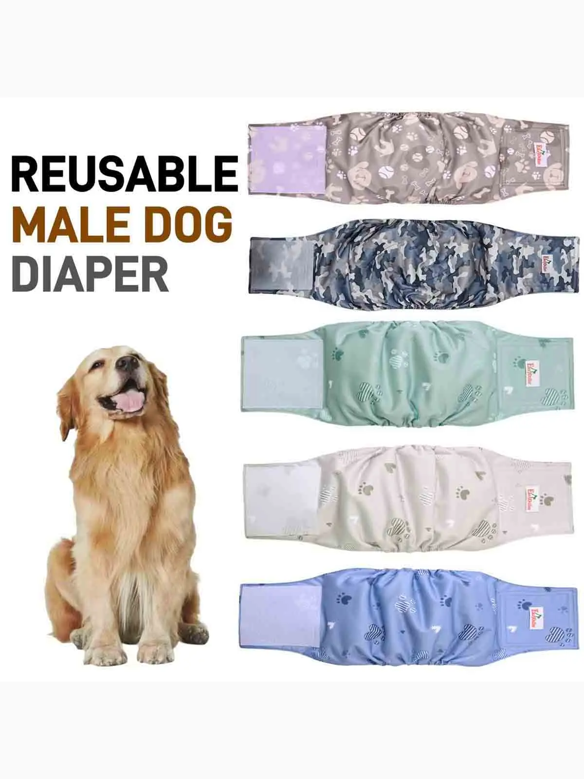Couche lavable pour chiens mâles, bande de ventre ronde, pantalon sanitaire réutilisable pour animaux de compagnie, couches anti-fuite, imprimé animal de dessin animé mignon, 1PC