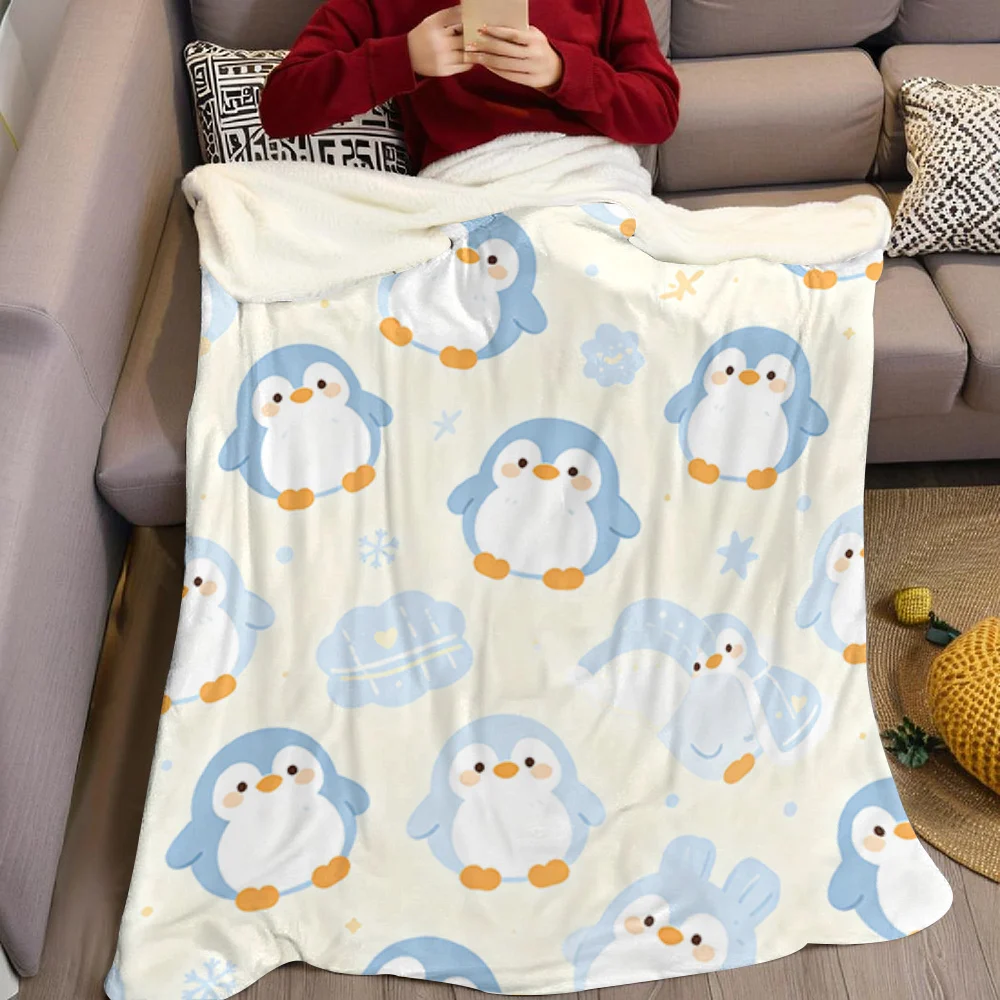 Cute Chubby Penguin Flannel Blanket Warm Soft Halloween Christmas All-Season Couch Decorative Cozy Warm Gift