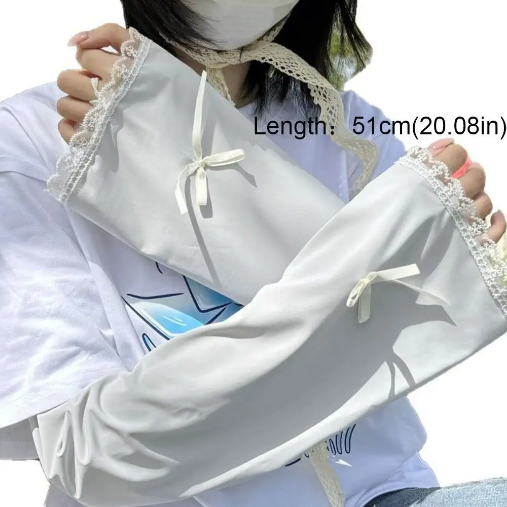 Breathable Bow Ice Silk Arm Sleeves Solid Color Flared Sunscreen Arm Sleeves Lace Cuff Large Cycling Arm Cover Girl