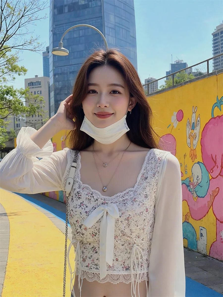 화이트 오버사이즈 여성용 면 블라우스 자외선 차단 레이스 트림 한국 스타일 짧고 우아한 가을 해변 여성용 롱 튜닉