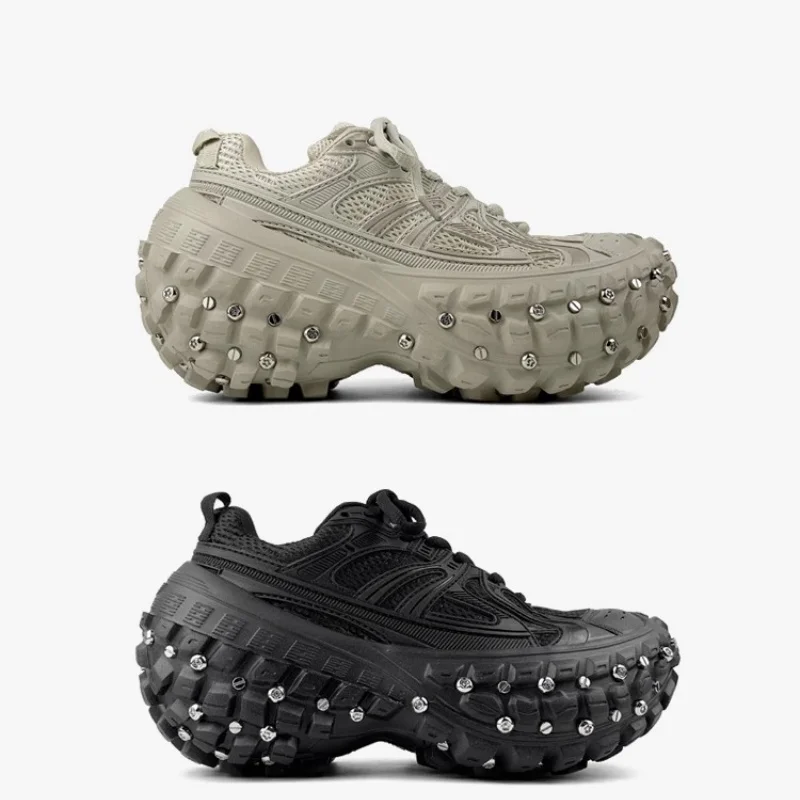 

Durian Soled Tires Willow Nails Dad Shoes Paris Fashion Men's and Women's 9Cm Thick Soled Height Increasing Tank Sneakers