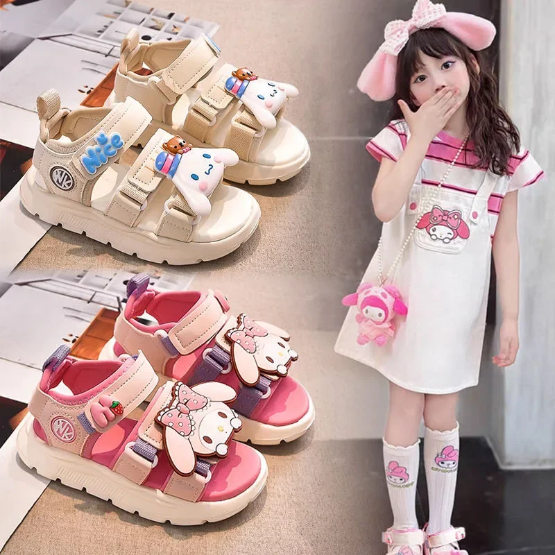 

Детские сандалии Cinnamoroll для девочек, летние, My Melody, Sanrio, аниме-персонажи, милые мультяшные, новые, для школьниц, с мягкой подошвой, пляжные, нескользящие