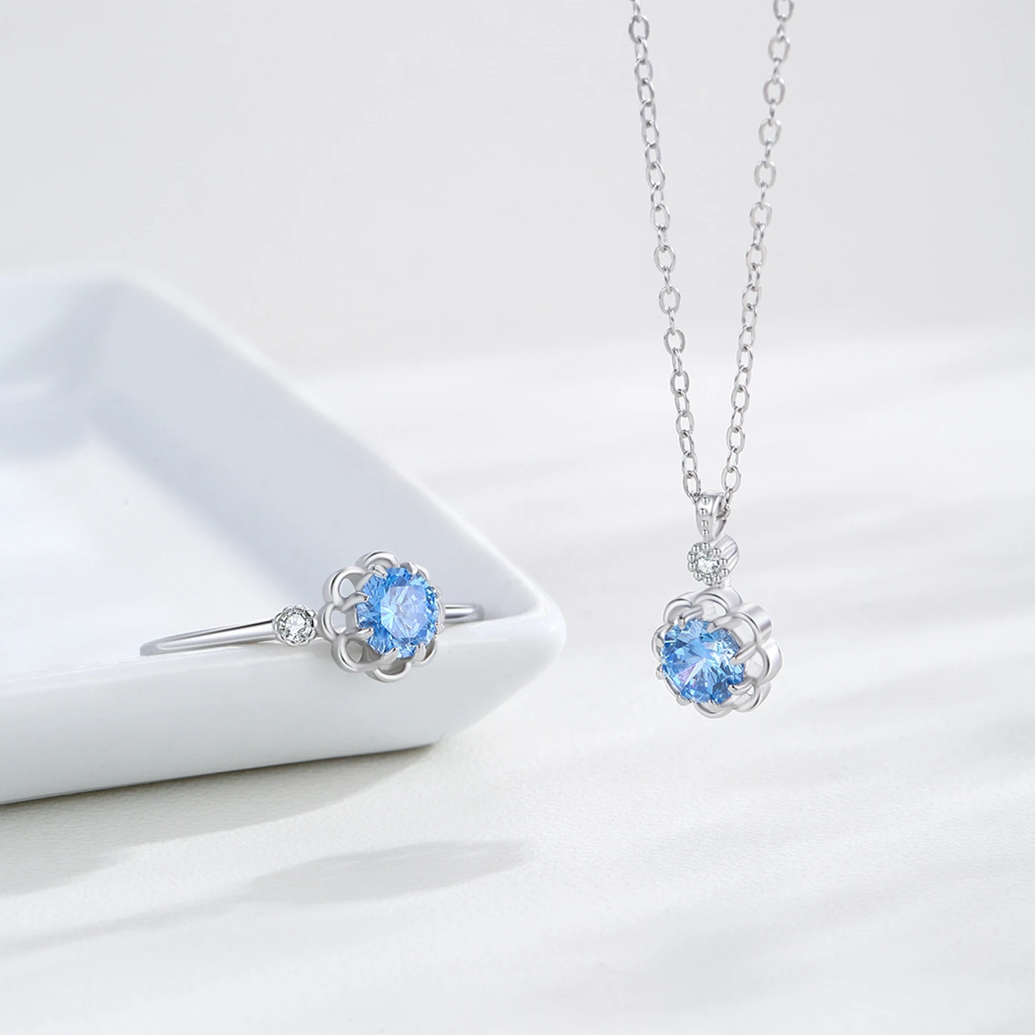 Ailmay Real 925 Sterling Silver Blue Zircon Flower Pendant Necklace For Women Holiday Or Anniversary perfect Gift 4