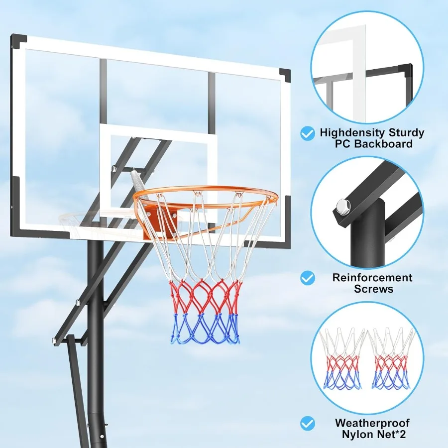 10FT Adjustable Outdoor Basketball Hoop System with PC Backboard and Wheels for Teens Youth Adults Easily Portable Basketball G