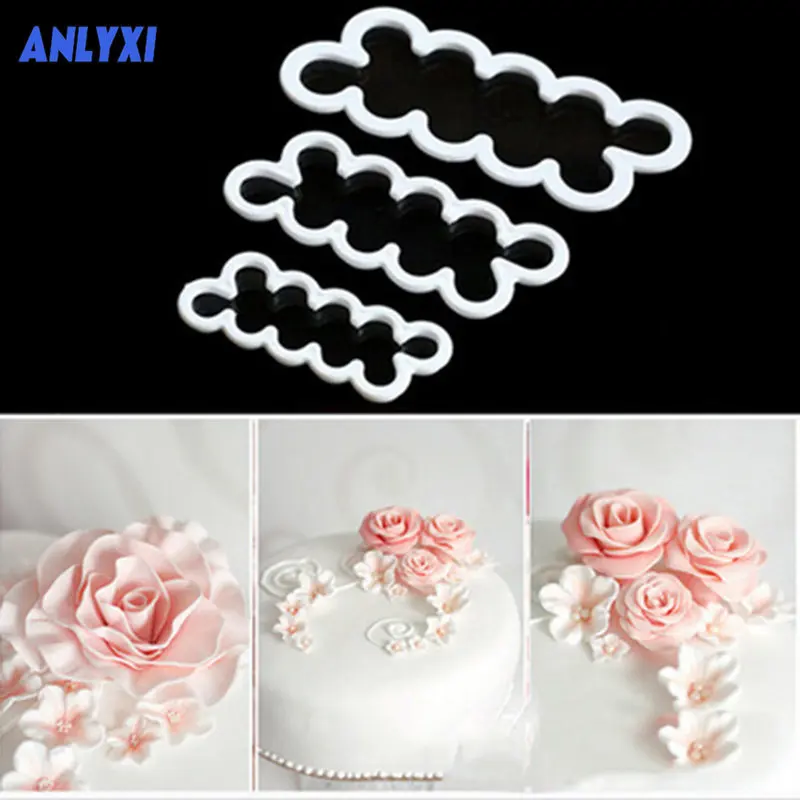 3PCS/set 3D Rose Petal Flower Shaped Cutter Maker Elegant Cake Mould Fondant Cake Decorating Mould Sugar Craft Mould DIY tools