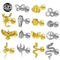 ASTM F136 G23 Titanium Scorpion piercing Flatback Earring Stud Eagle Labret snake Piercing Tragus Cartilage Body Jewelry