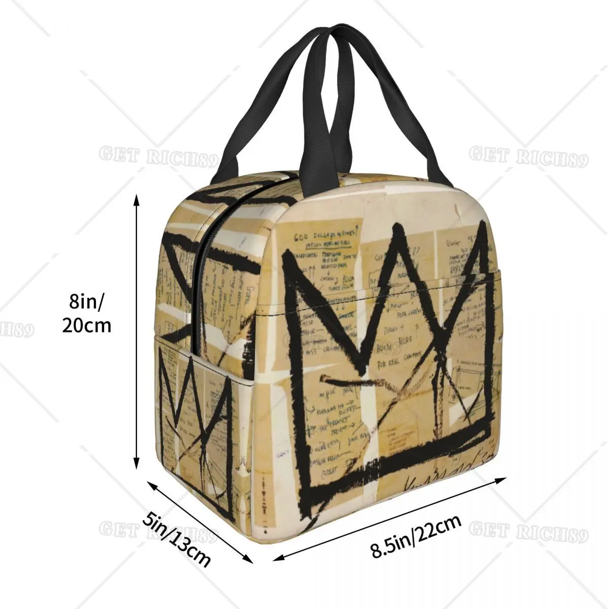 Basquiats Crown Graffiti Art Lunch Bag Women Resuable Thermal Insulated Lunch Box for School Work Picnic Storage Food Tote Bags