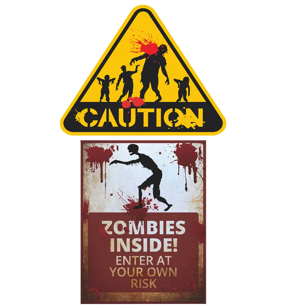 2 Pcs Halloween Stickers Warning Wall Signage Danger Party Supply Zombie Haunted House Baby