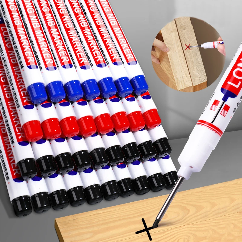 

Dainayw 3 Pcs Long Nib Marker Pens Red Black Blue Ink Bathroom Woodworking Decoration Multi-purpose Deep Hole Marker Pen Set