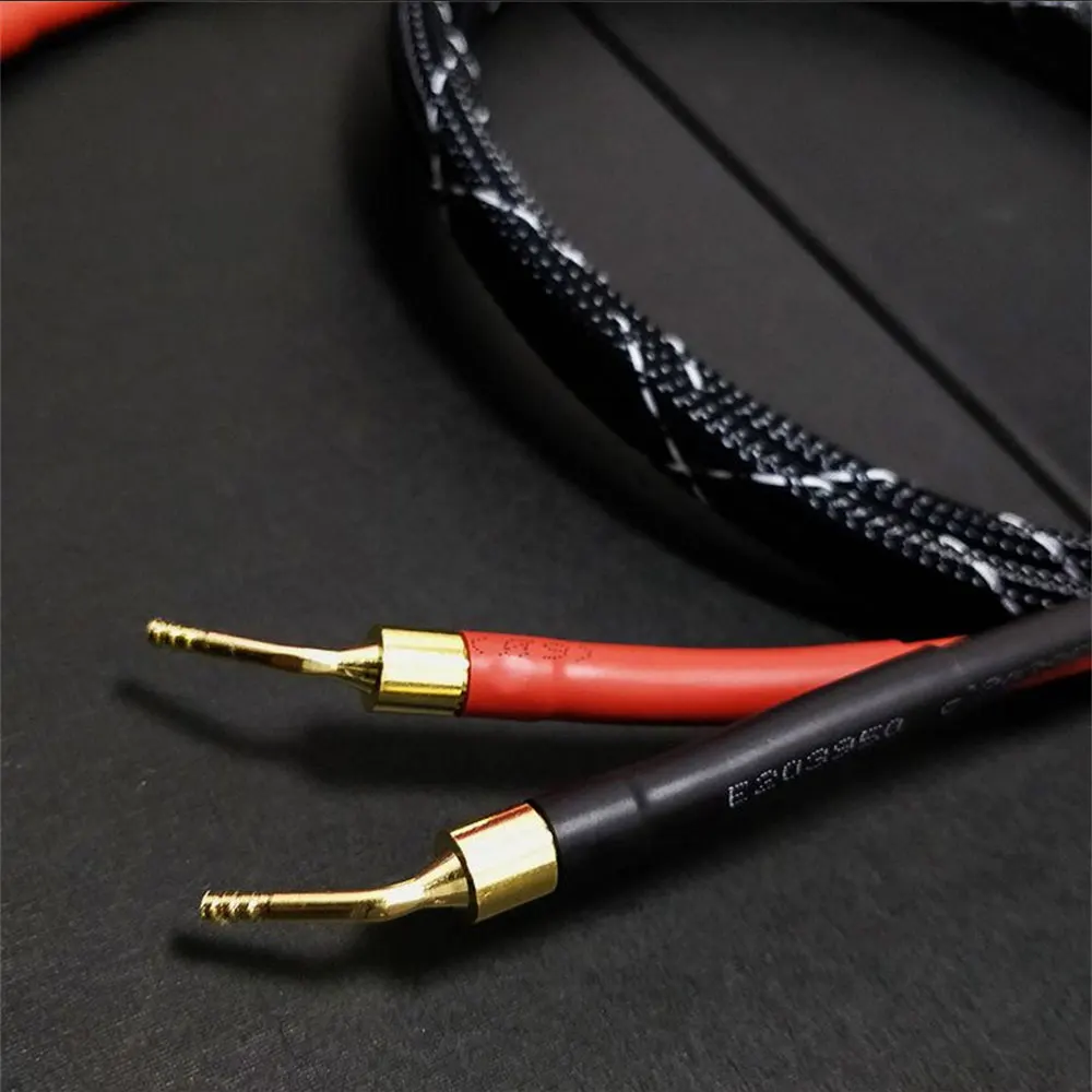 OFC HiFi Audiophile Speaker Wire Audio Line Pure Copper Gold Plated Heavy Duty Braided Speaker Wire Cable Cord with Banana Plugs