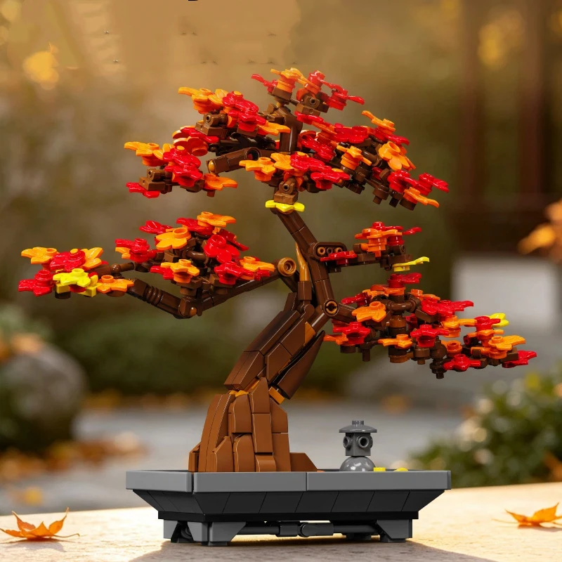 537PCS MOC Creative Maple Leaf Bonsai Model Building Blocks City Home Desktop Decoration Potted Plant Assemble Bricks Toys Gifts
