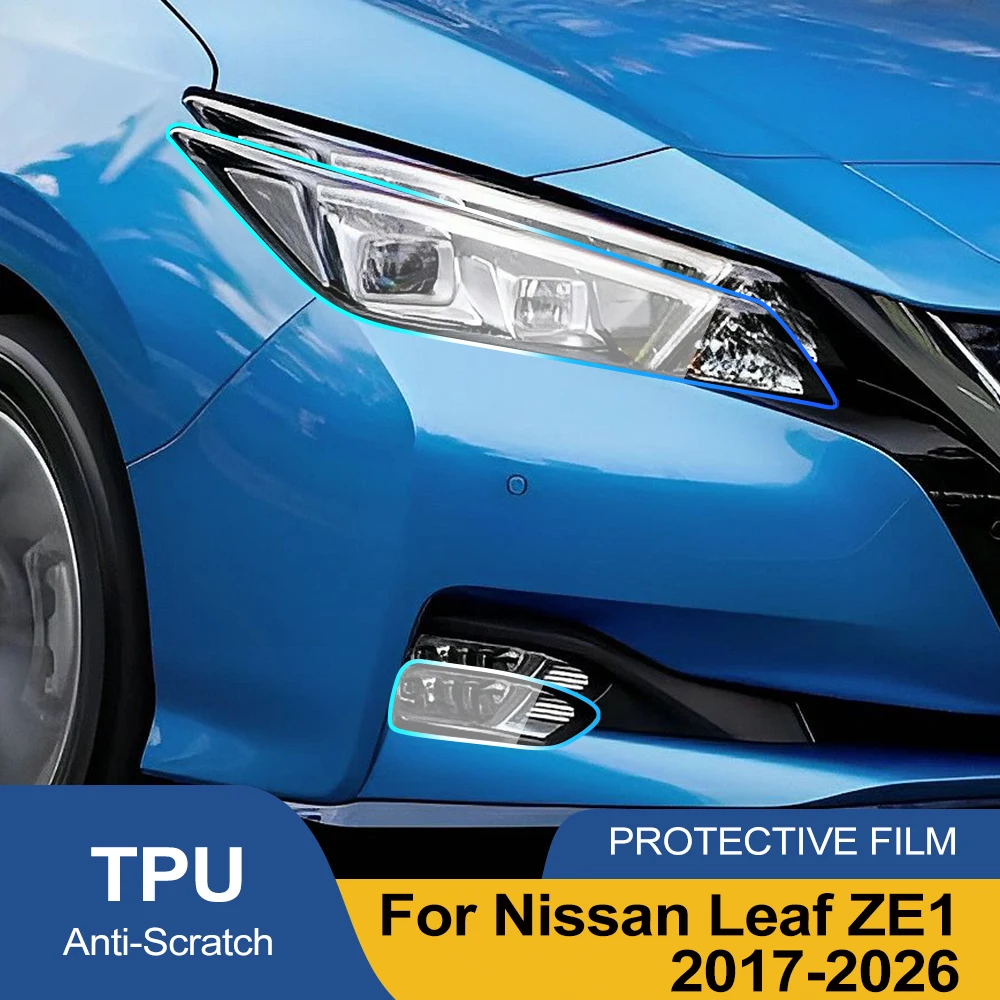 For Nissan Leaf ZE1 2017-2026 Smoke Black High-Gloss TPU Headlight PPF Film Pre-Cut Anti-Scratch Protective Vinyl Wrap Cover Kit
