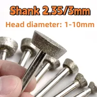 Diamond Grinding Head Shank 2.35/3mm Inverted Trapezoid Polishing Engraving Bit for Jade Glass Carving Abrasive Rotary Tool