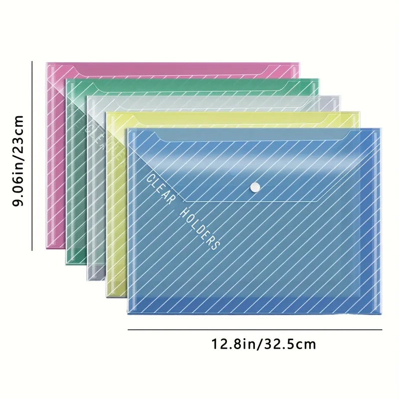 20pcs Transparent File Bag, Plastic A4 Clasp Data Bag, Student Office File Storage Bag
