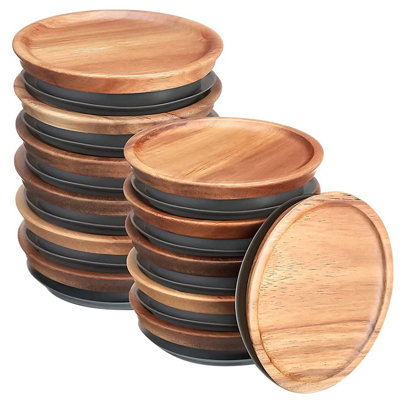 

12Pcs 3.5 Inch Wide Mouth Mason Jar Lids Wooden Mason Jar Lids With Airtight Silicone Seal