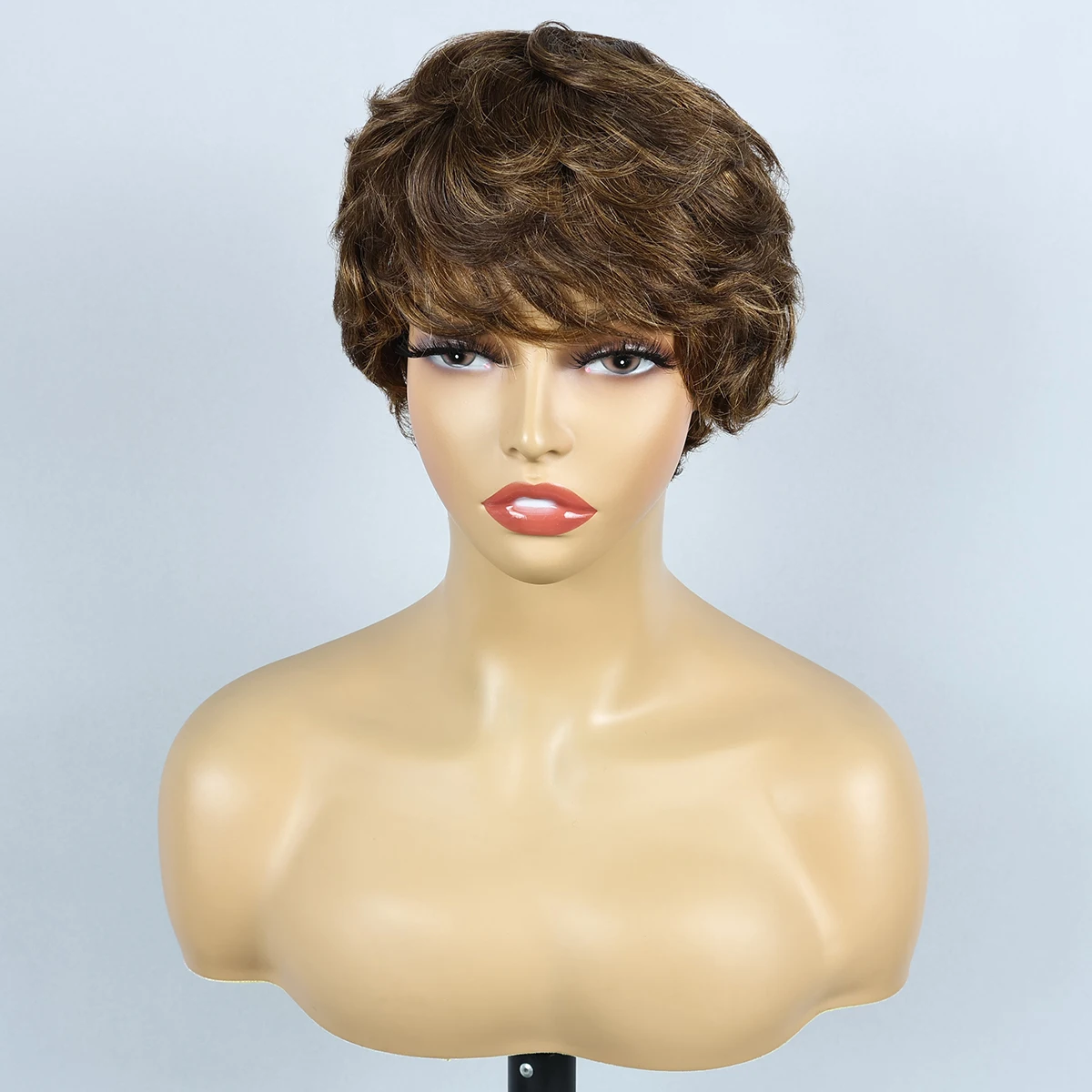 P4/27 Short Pixie Cut Wigs Highlight Human Hair Pixie Cut Wigs 180% Colored Full Machine Human Hair Wigs Easy to Style Hairugo