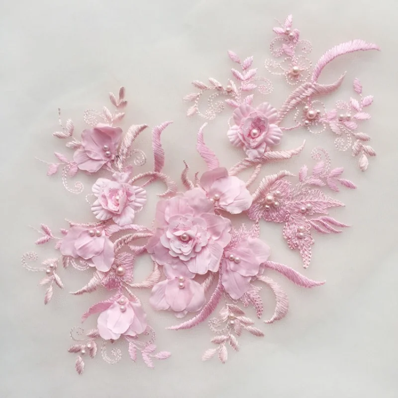 4 Pieces High End 3D Flower Beaded Lace Patches Ideal for Wedding Dresses and Stage Performances