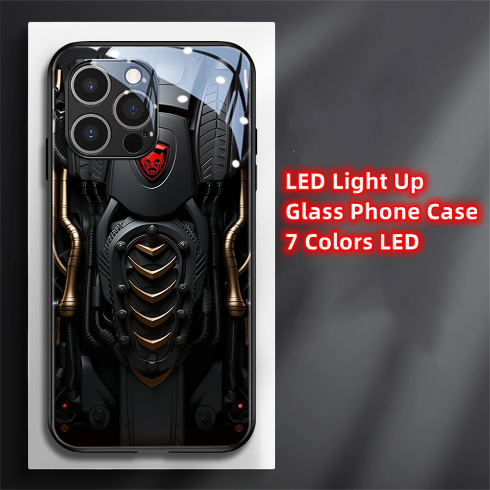 Future Technology Smart LED Light Glow Tempered Glass Phone Case For Samsung S24 S23 S22 S21 S20 FE Note 10 20 Plus Ultra A54