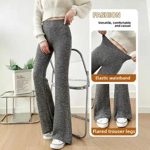 Hög midja, elastisk midja, utsvängda tweedbyxor, lösa, bantande, avslappnade långbyxor för medelålders kvinnor, vår, höst, ny stil 10 best sales tweedbyxor - №9