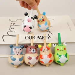 4Pcs Cartoon Animal Wooden Spinning Top Toys for Kids Birthday Party Favors Baby Shower Pinata Fillers Kindergarten Prizes