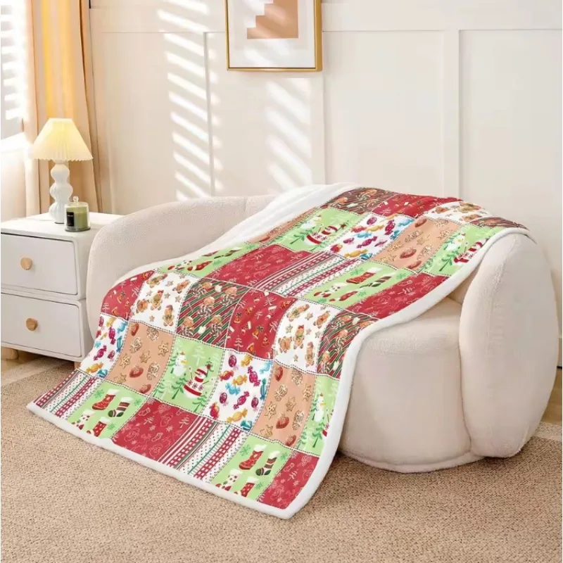 Red Green Christmas Blanket Throw Cute Snowman Gingerbread Man Blankets and Throws Gifts Kids Girls Boys Multicolor Patchwork