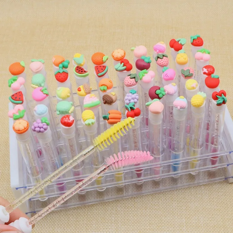 50Pcs Reusable Eyelash Brushes Independent Tube Spoolies Brushes Mascara Wands Plastic Fiber Nylon Lash Makeup Fruit Brush Tube