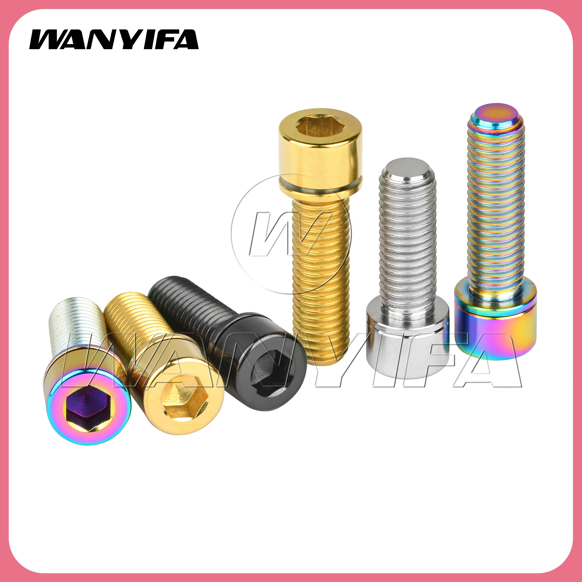 Wanyifa  Titanium Bolt  M7/M8x20 25mm Cap Socket Hex Head with Washer Screw for Bike Handlebar Stem Ti Gr5 Fasteners