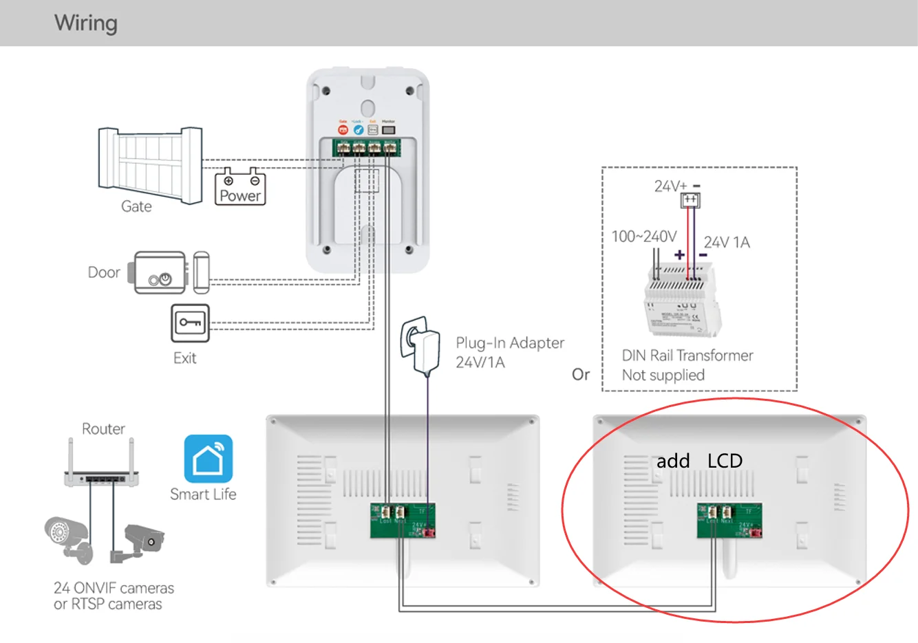 Para adicionar 1 peça lcd tuya 2 fios 10 / 7 Polegada tela de toque colorida sem fio wi fi vídeo campainha monitor de intercomunicação doméstica não é um conjunto