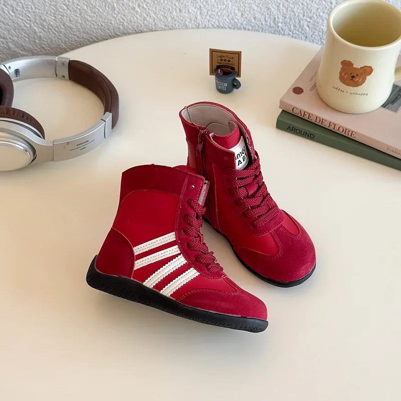 

Kids Shoes Children Korean Fashion Children Shoes Casual High Boots Girls Casual Front Lace Single Boots Boy Soft Soled Boots