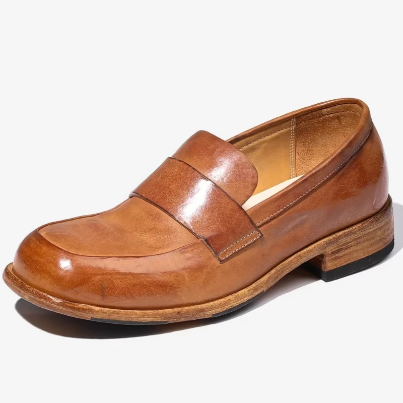 Hand-sewn Horse Leather Loafers Derby Shoes Men's England Retro Horsehide Breathable Comfortable Goodyear Horse Skin Dress Shoes