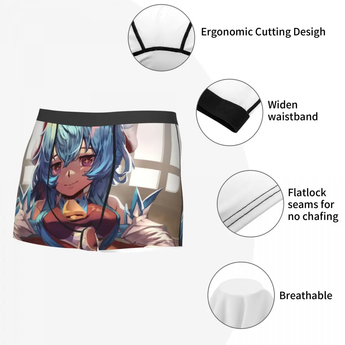 Men Sexy Ganyu Genshin Impact Boxer Shorts Panties Mid Waist Underwear Anime Homme Sexy Underpants