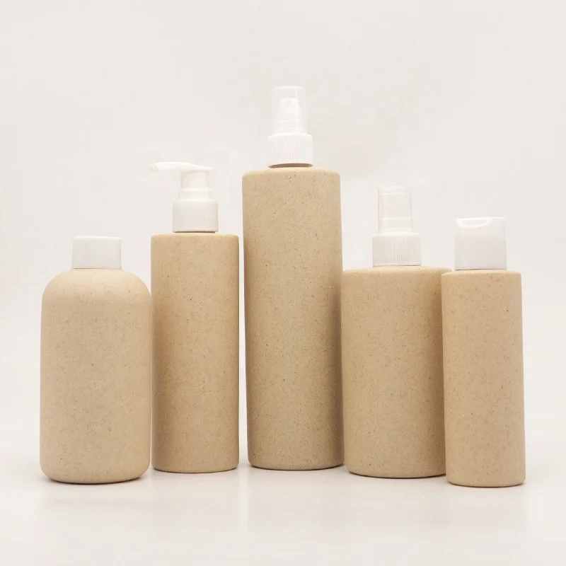 Eco friendly Home Bath Shampoo lotion Empty Cosmetic packaging bamboo Pump Packaging Wheat Straw Biodegradable bottle 250ML