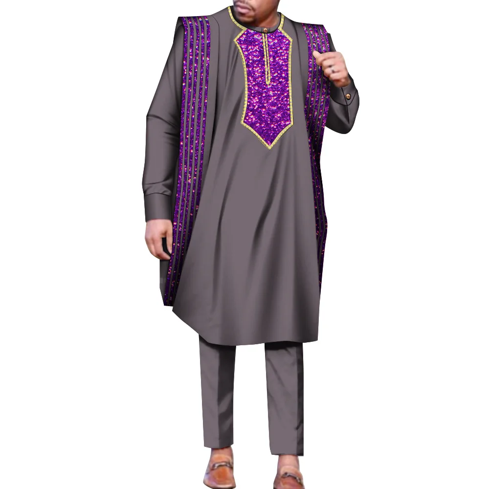 2025 European and American Men's Robe Suit - A Three-piece Wedding Outfit Consisting of A National-style Top and Trousers